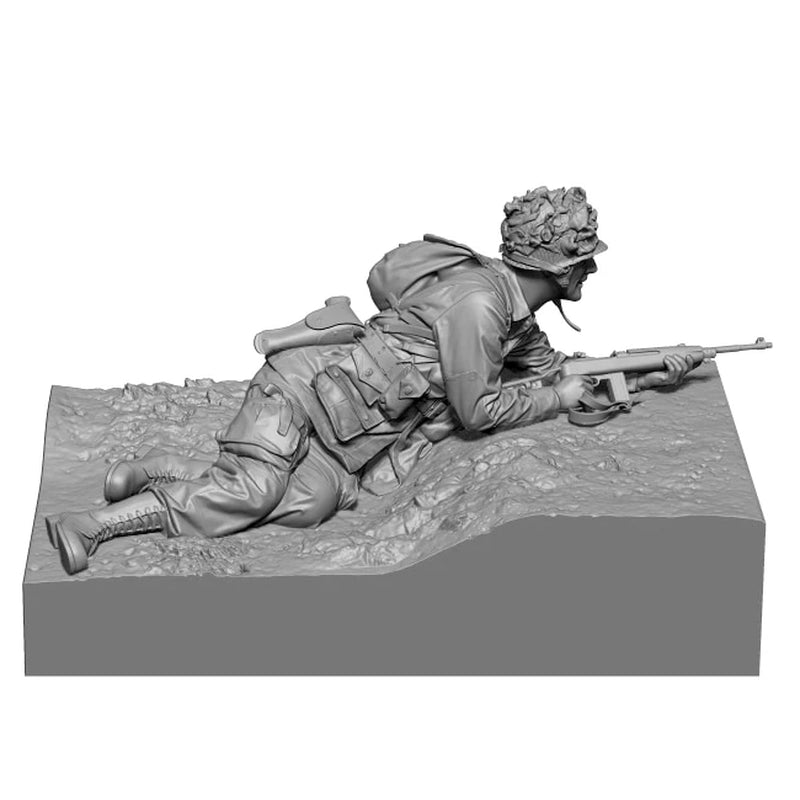 WWII US Soldier Prone Firing M1 Garand 1/35 Painted Figure - resin model view 2