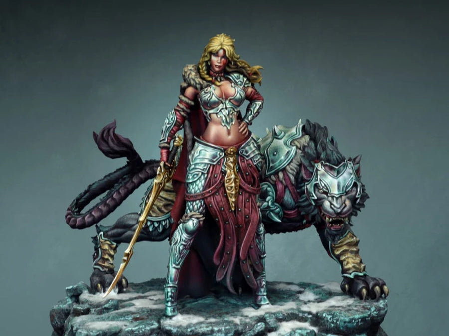 Fantasy Female Warrior with Demonic Beast Companions 1/24 Resin Figure Kit - unpainted resin model kit
