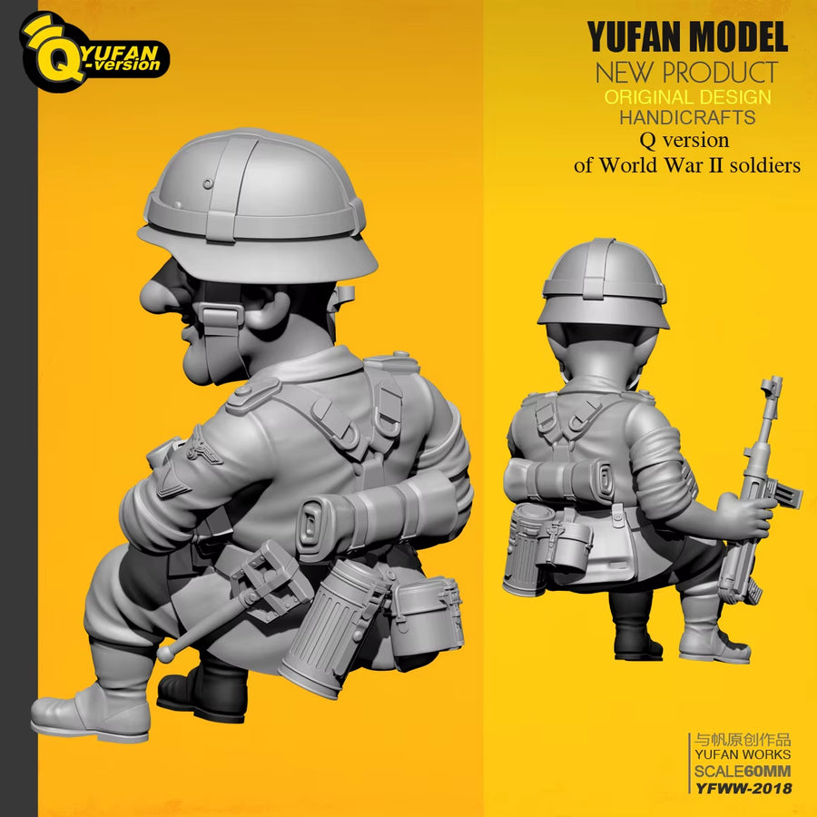 WWII German Chibi Soldier Set of 2 with Rifle 1/32 Resin Figure Kit - resin model view 5