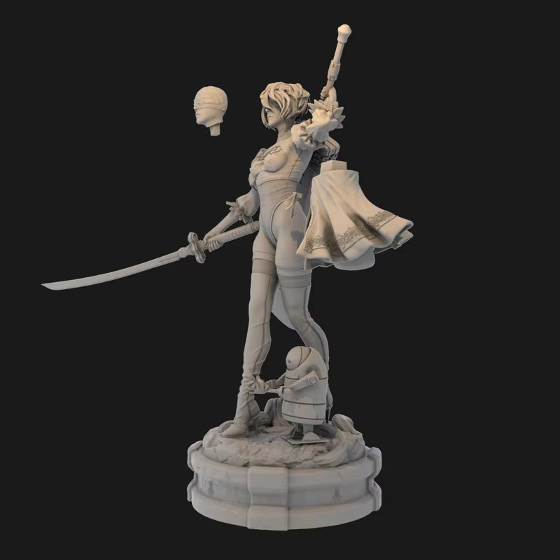 Fantasy Female Warrior White Hair Double Axe 1/24 Resin Figure Kit - resin model view 4