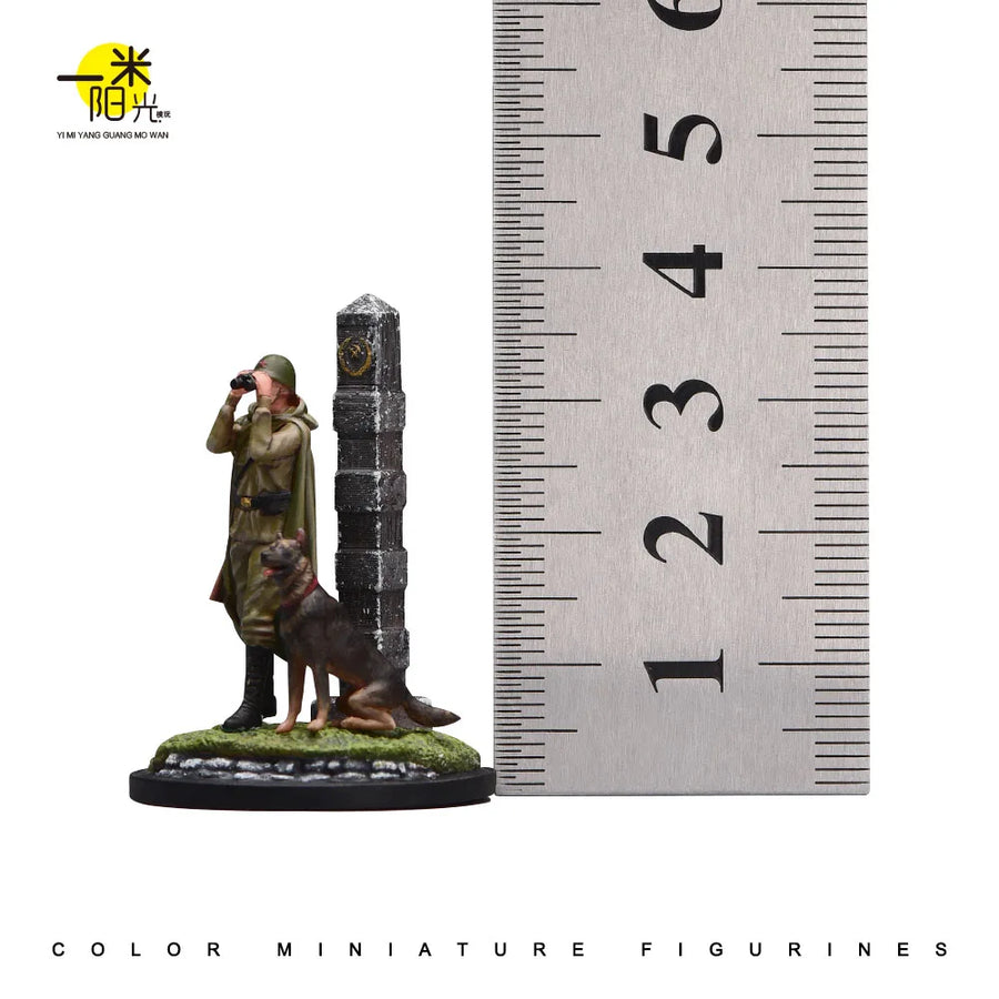 Painted Miniature 1/87 1/64 1/43 1/24 1/18 Sentinel Telescope and Dog with Platform Male Figure Model 3D Print Diorama Doll Prop