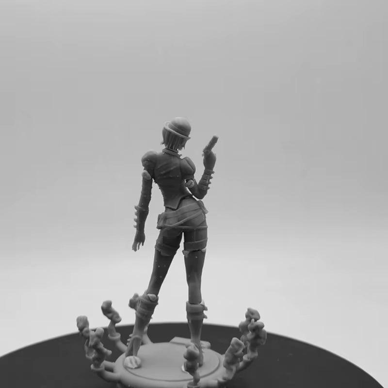 Steampunk Female Soldier with Revolver 1/24 Resin Figure Kit - resin model view 5