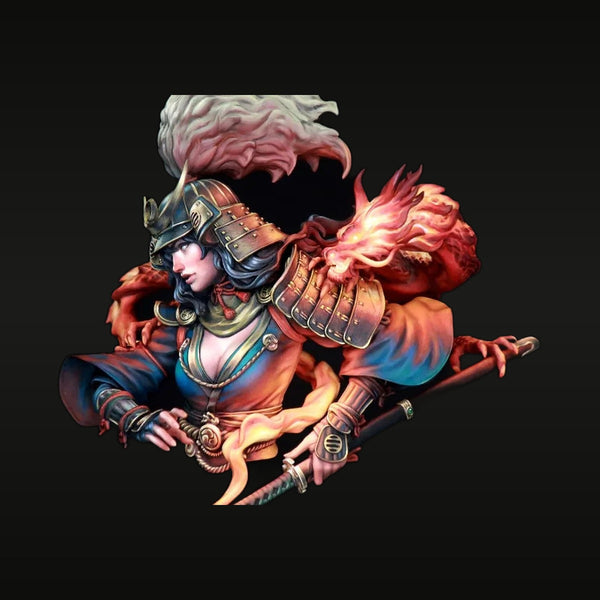 Fantasy Female Samurai Warrior with Dragon Companion 1/12 Resin Bust Kit