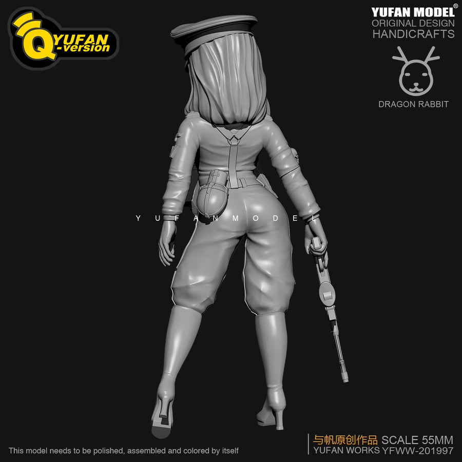WWII German Female Officer Chibi 55mm Resin Figure Kit - resin model view 5