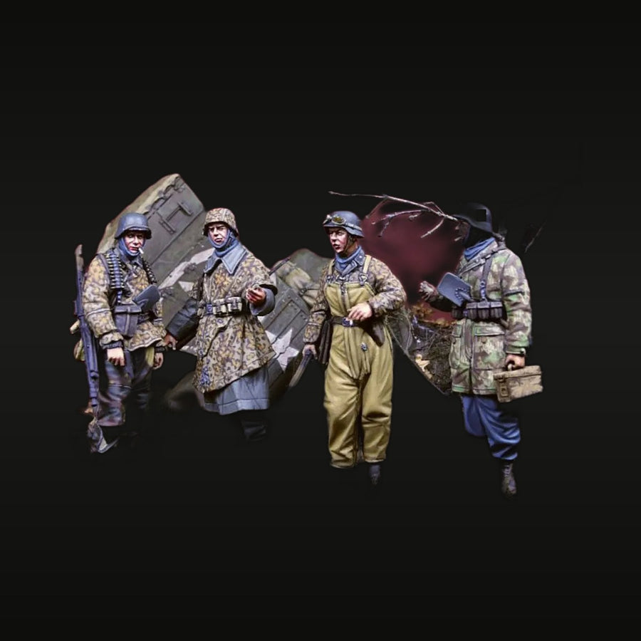 WWII German Infantry Squad Mixed Uniforms 1/35 Resin Figure Set - unpainted resin model kit