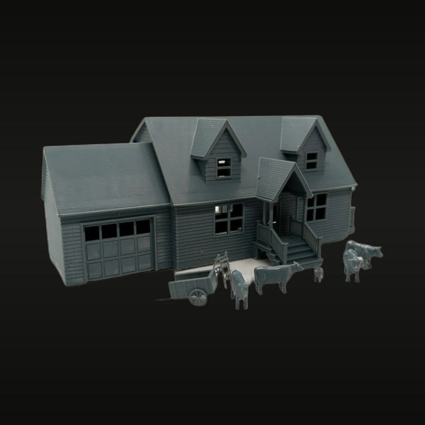 Country Homestead House with Farm Animals 1/87 HO Scale Resin Terrain Kit