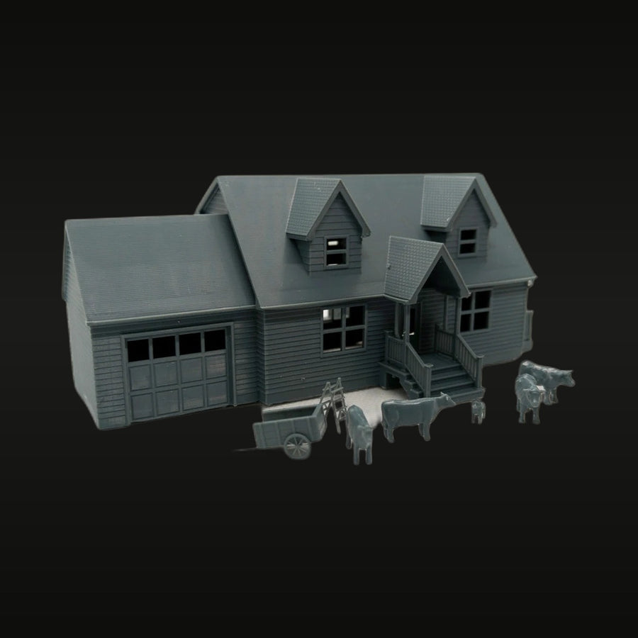 Country Homestead House with Farm Animals 1/87 HO Scale Resin Terrain Kit - unpainted resin model kit