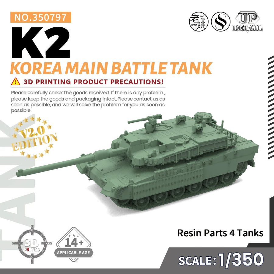 1/144 1/200 1/350 1/700 MRY-SFW SS797 Military Model Kit Korea K2 Main Battle Tank Miniature Static War Games
