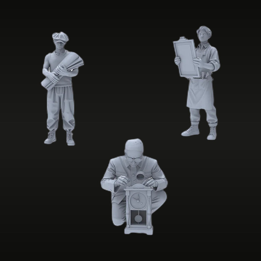 Artisan Craftsmen Set Architect Chef Clockmaker 1/64 Resin Figure Kit - unpainted resin model kit