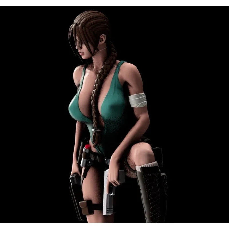 1/24 Scale Resin Figure Assembly Model Kit Fantasy Hobby Diorama Female Explorer and Crocodile Unassembled Unpainted Garage Kit