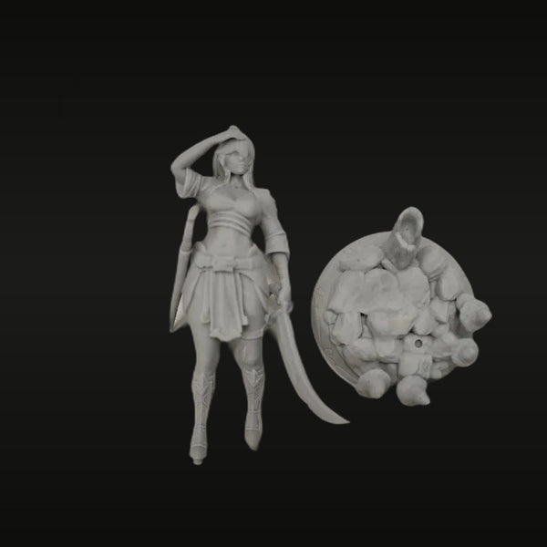 Fantasy Female Warrior & Goblin Set 1/24 Resin Figure Kit