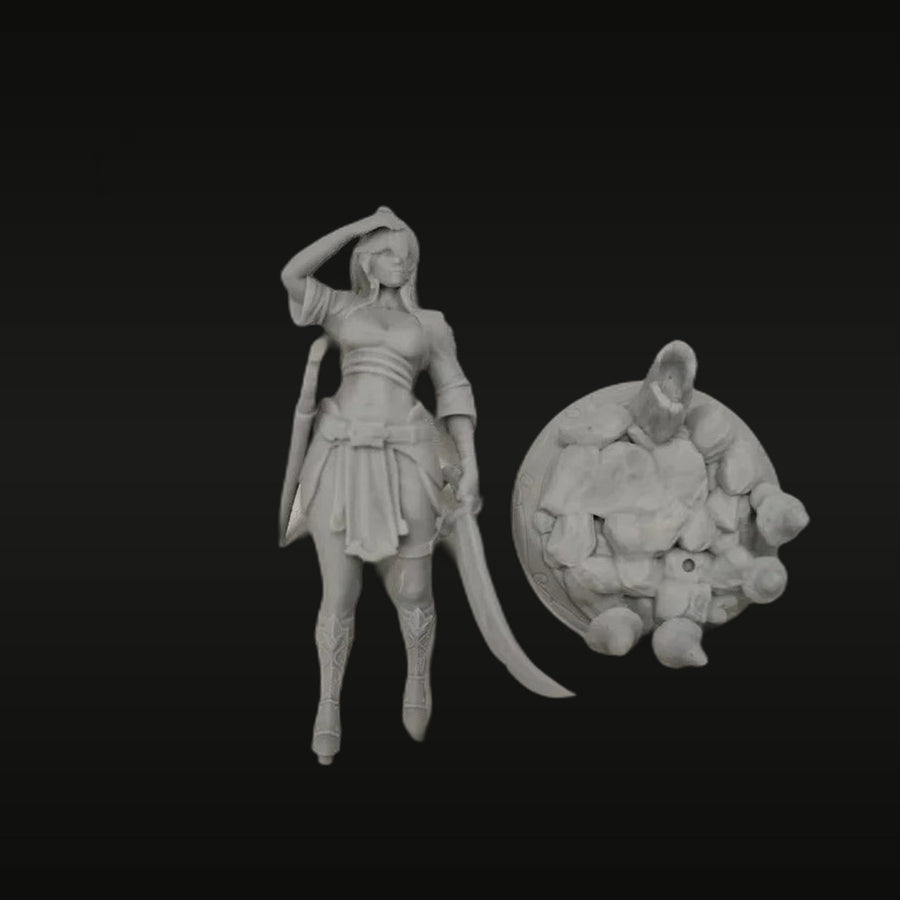 Fantasy Female Warrior & Goblin Set 1/24 Resin Figure Kit - unpainted resin model kit