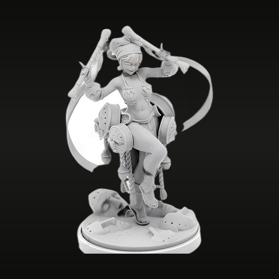 Fantasy Female Warrior with Dual Scythes 28mm Resin Figure Kit - unpainted resin model kit
