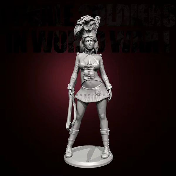 Fantasy Female Hussar with Feathered Shako and Musket 38mm Resin Figure Kit