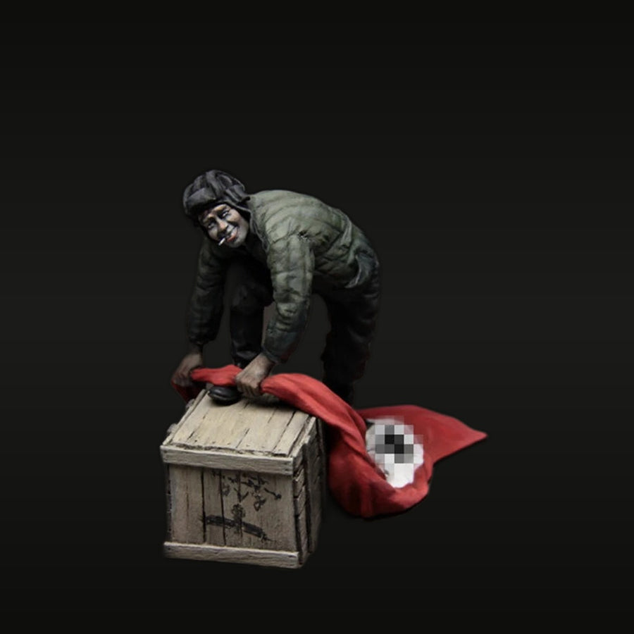WWII German Soldier with Nazi Flag over Crate 1/35 Resin Figure Kit - unpainted resin model kit