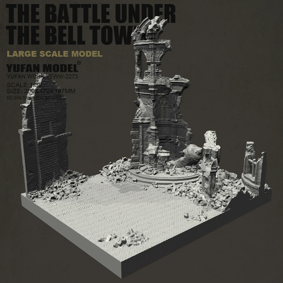 The Battle Under the Bell Tower 1/35 Ruined Urban Diorama Base Resin Kit - resin model view 5
