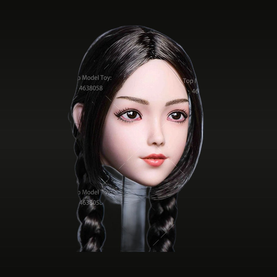 1/6 Scale Female Head Sculpt with Twin Braids - Resin Bust Kit - unpainted resin model kit