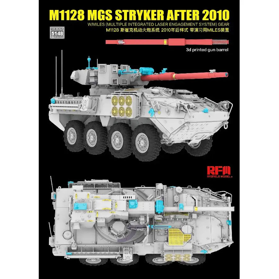 RYE FIELD 5148 1/35 M1128 MGS Stryker after 2010 W/Miles Gear Model Kit+ 2109 Sagged Wheel Set W/Anti-Skid Chains(2 PCS)