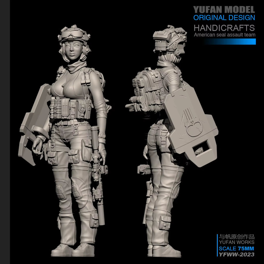 1/24 Resin Kits Modern Female Soldier Resin Soldier Self-Assembled (75Mm) YFWW-2023