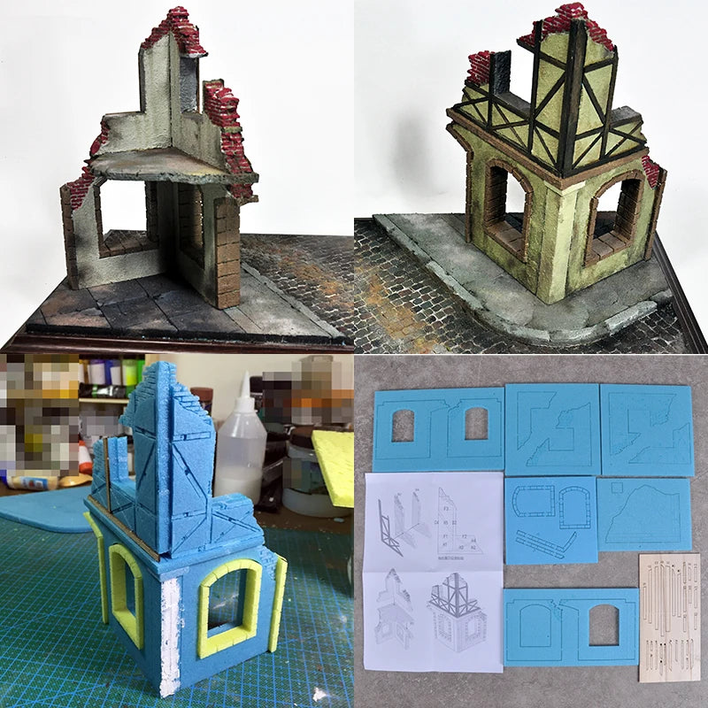 Assembly Architectural Model Sand Table Building Ruined Debris Residual Wall Damaged Buildings Diorama Scale Model Kit 1/35