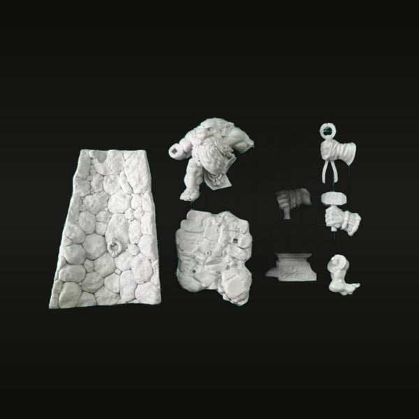 Fantasy Dwarf Warrior with Axe and Stone Base 1/24 Resin Figure Kit