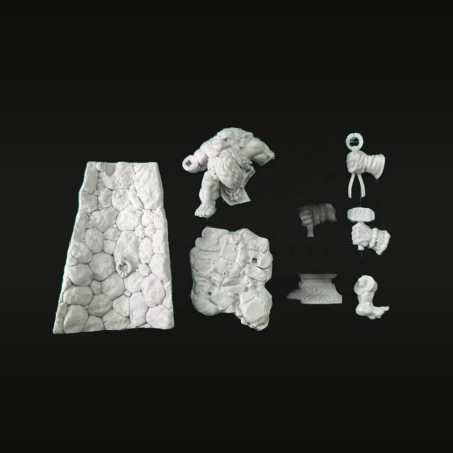 Fantasy Dwarf Warrior with Axe and Stone Base 1/24 Resin Figure Kit - unpainted resin model kit