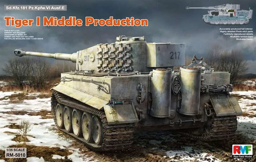 Ryefield Model 1/35 Diy Toys RM-5010 Tiger 1 Heavy Tank Medium Type,(Full Internal Kit)-Scale Model Kit