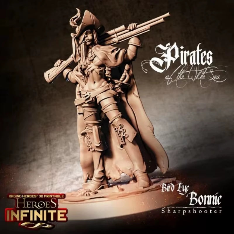 Bad Eye Bonnie Pirate Musketeer with Flintlock 1/24 Resin Figure Kit - resin model view 3