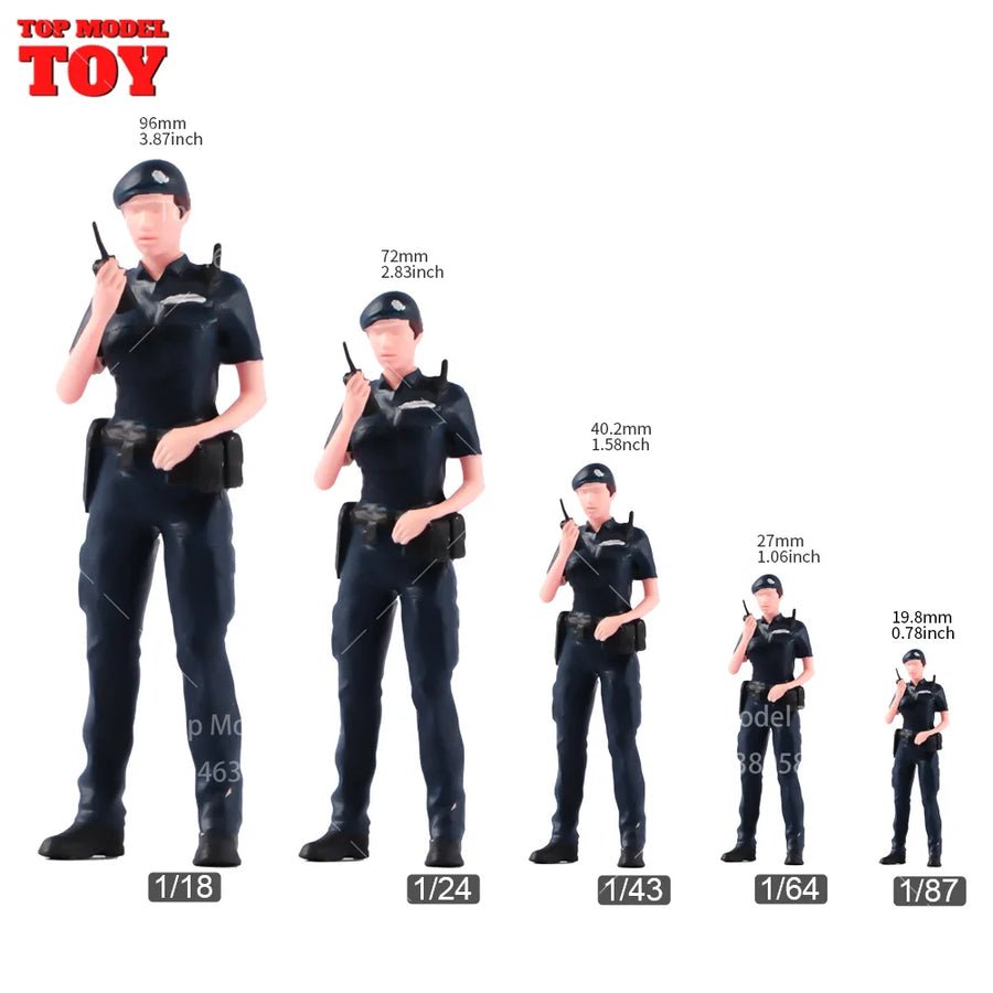 Painted Miniatures 1/64 1/87 1/43 1/18 Hong Kong Female Police Hold Intercom Scene Figure Accessory Unpainted Model for Decorate