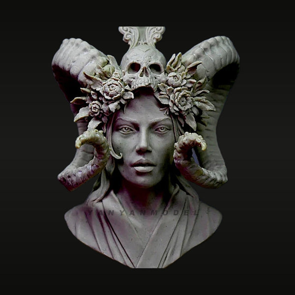 Fantasy Female Dark Priestess Ornate Skull Headdress 1/10 Resin Bust