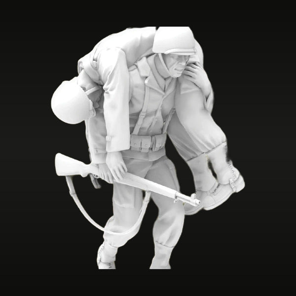 WWII US Soldier Rescue Carry with Wounded Comrade 1/35 Resin Kit