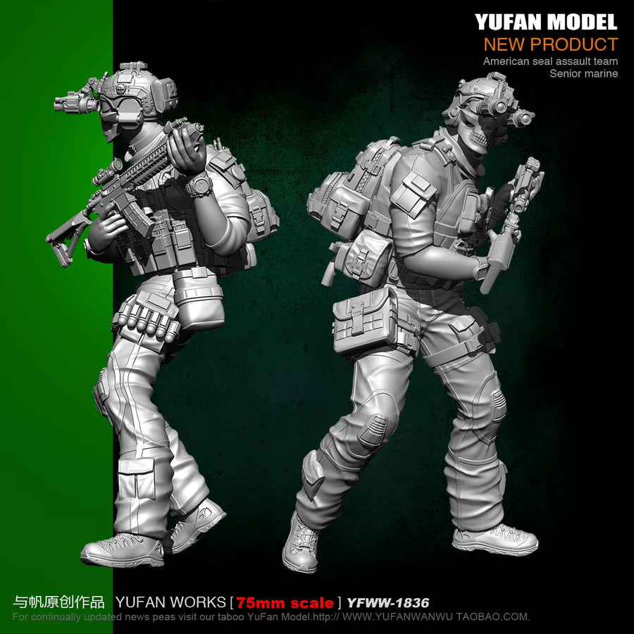 Modern Special Forces Operator with Night Vision and Tactical Gear 75mm Resin Figure Kit - resin model view 3