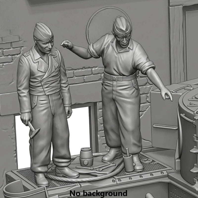 1/35 Scale Diecast Resin Figure Model Kit German Tankers Maintenance 2 Figures Need to Be Assembled and Colored by Themselves