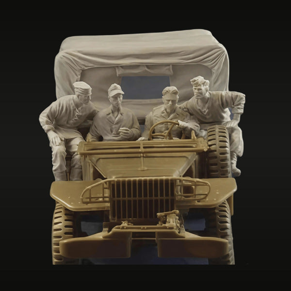 WWII US Army Jeep with Crew and Canvas Tent 1/35 Resin Diorama Kit