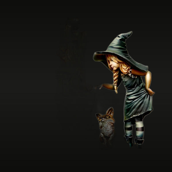 Fantasy Witch Girl with Fox Companion 1/24 Resin Figure Set