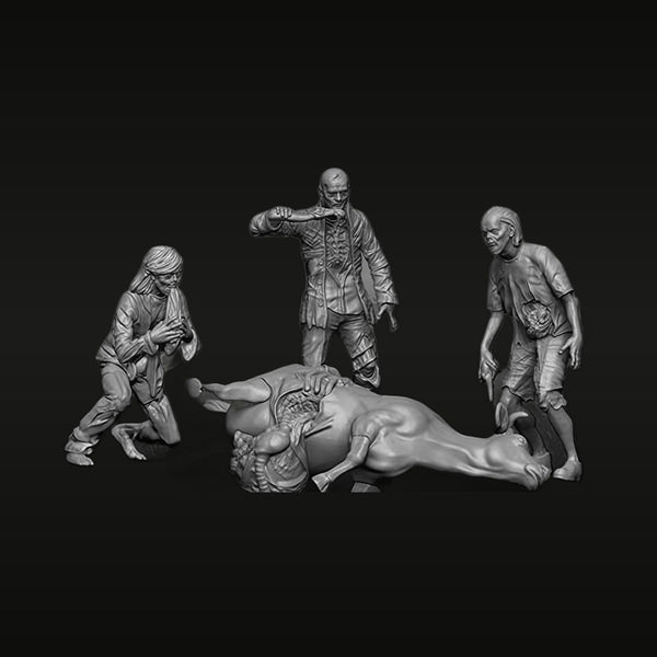 Zombie Horde Feeding Diorama Set 4 Figures 1/35 Resin Kit
