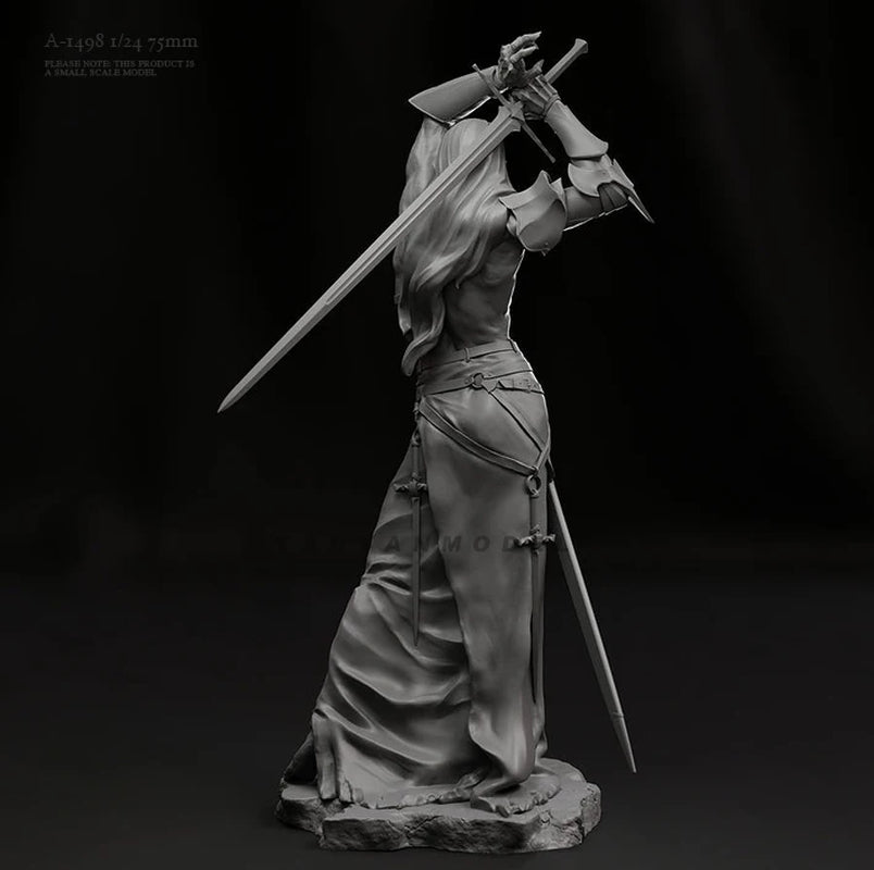 Fantasy Female Warrior Bust with Greatsword 75mm Resin Kit - unpainted resin model kit