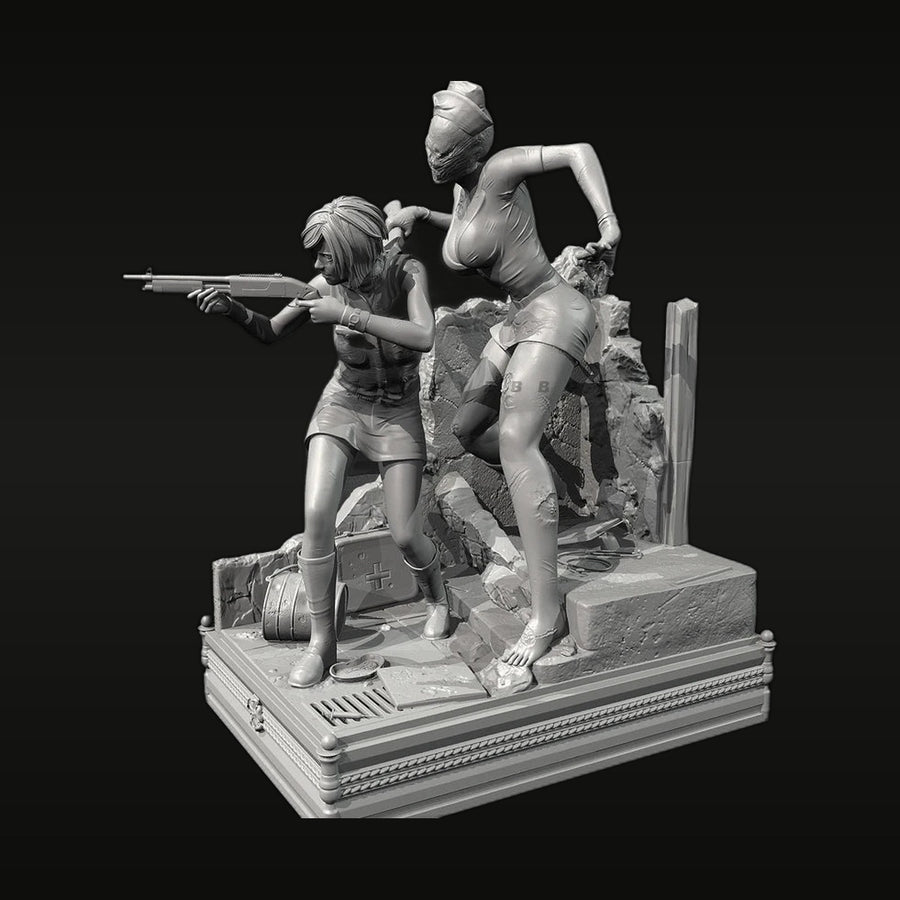 Silent Hill Bubble Head Nurse vs Survivor Horror Diorama Resin Kit - unpainted resin model kit