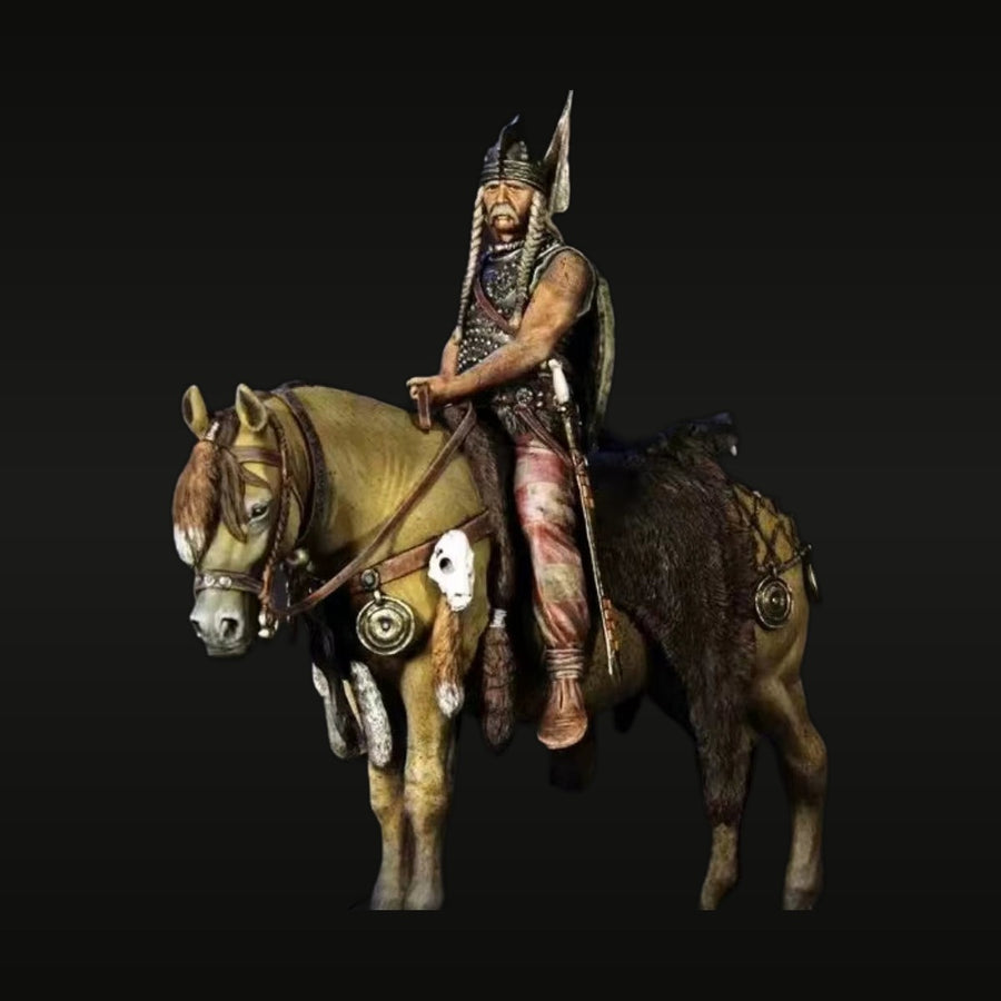 Native American Warrior Mounted on Horseback 1/24 Resin Figure Kit - unpainted resin model kit