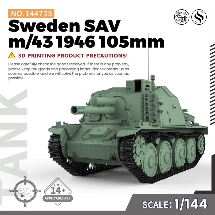1/144 1/200 1/350 1/700  SS735 Military Model Kit Sweden SAV M/43 1946 105Mm Miniature Static War Games