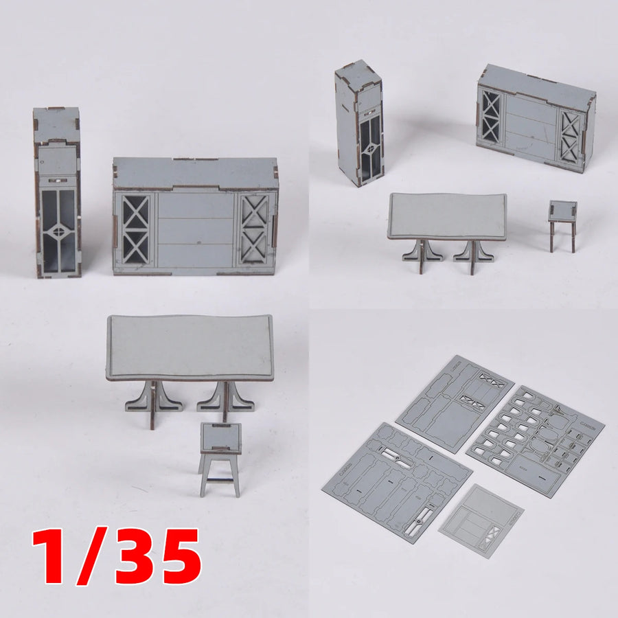 1/35 Sand Table Diorama Scale Model Kit Restaurant Cabinet Cupboard Sideboard Wine Cabinet Liquor Cabinet Dining Table & Chairs