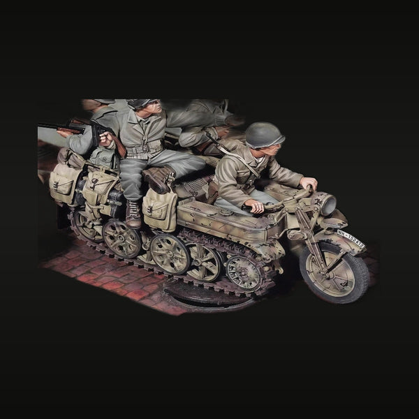 WWII German Motorcycle Sidecar with Gunner 1/35 Resin Kit