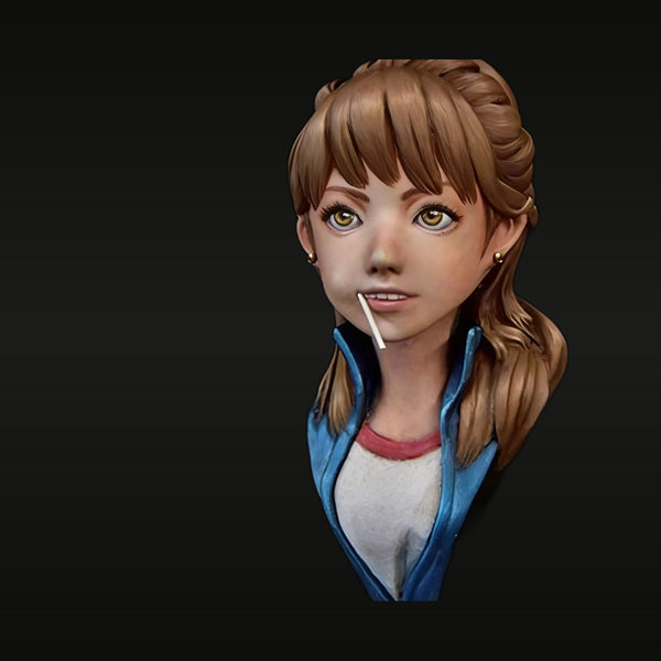 Anime Female Bust with Cigarette Blue Jacket 60mm Resin