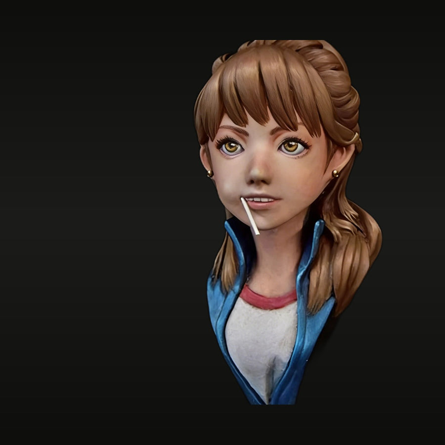 Anime Female Bust with Cigarette Blue Jacket 60mm Resin - unpainted resin model kit