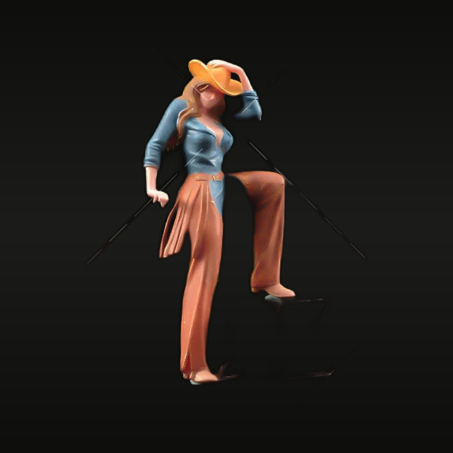Wild West Cowgirl Pinup Figure with Denim Shirt 75mm Resin Figure Kit - unpainted resin model kit