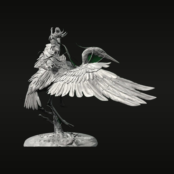 Fantasy Sorceress with Horned Crown on Winged Bird 110mm Resin Figure Kit