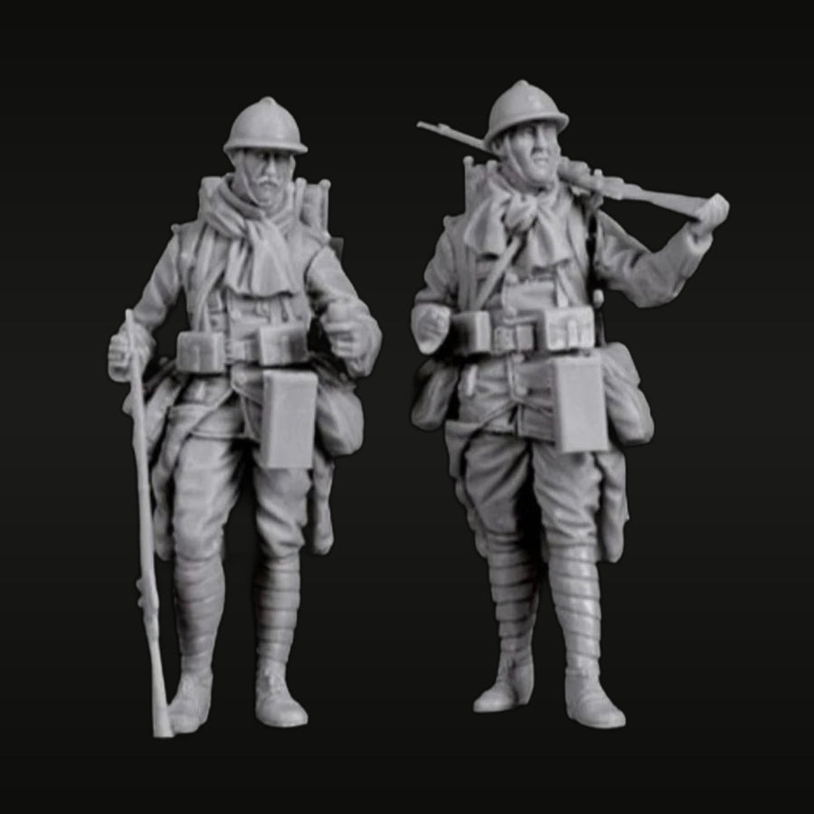 WWI French Infantry Soldiers with Bayonets 1/35 Resin Figure Kit - unpainted resin model kit