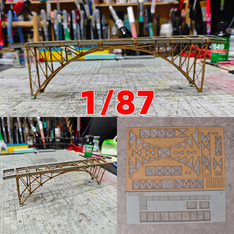 Assembly Architectural Model Sand Table Bridge Wooden Bridge Steel Bridge RAILWAY BRIDGE Diorama Scale Model Kit 1/87