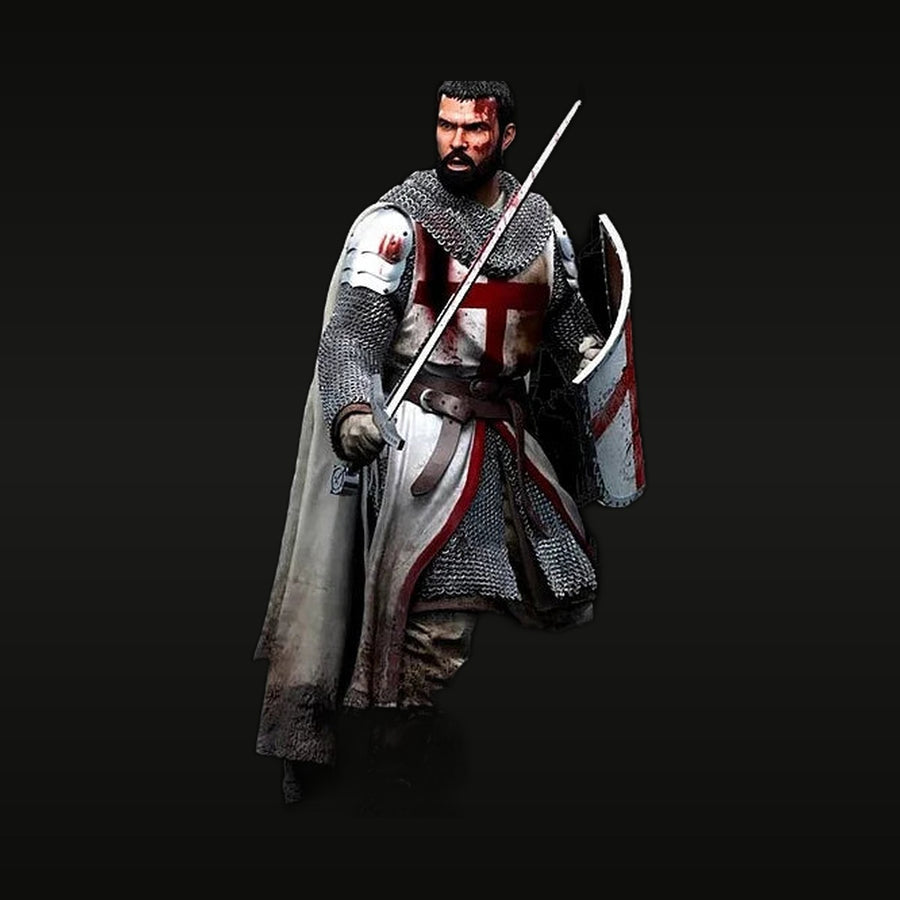 Medieval Templar Knight with Longsword and Red Cross Shield 75mm Resin Figure Kit - unpainted resin model kit