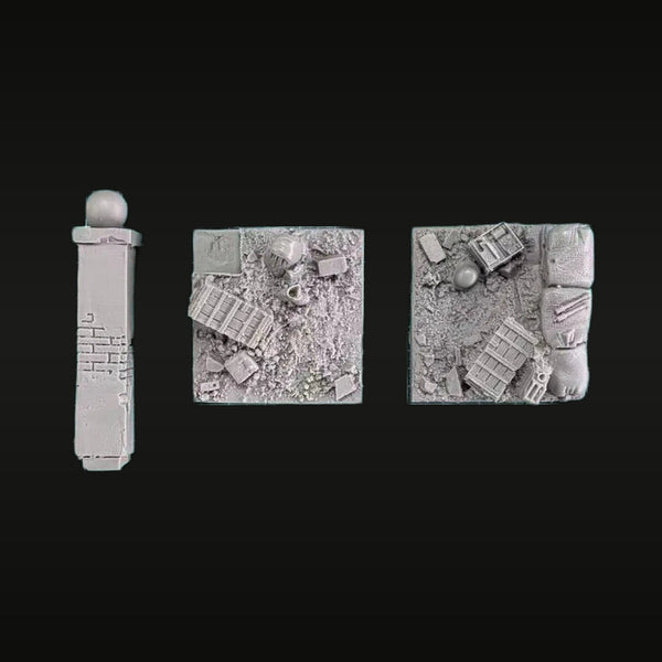 WWII European Urban Ruined Column & Rubble Scatter Base Set 1/35 Resin Diorama Kit